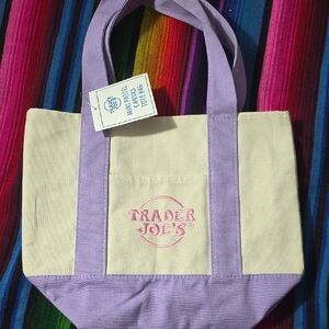 Purple and Cream Canvas Tote Bag with Dual Handles